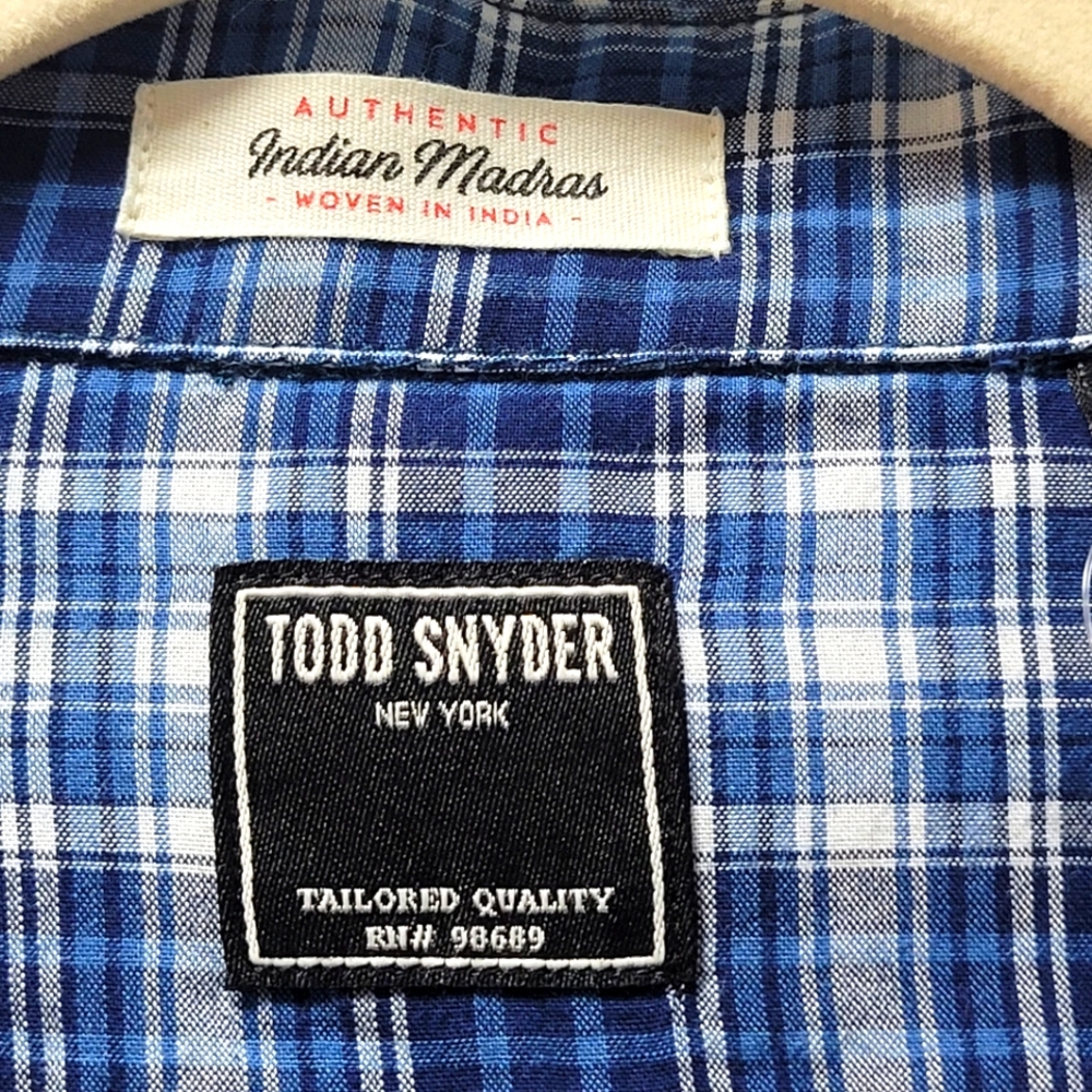 Todd Snyder Camp Collar Indigo Patchwork Short Sl… - image 7